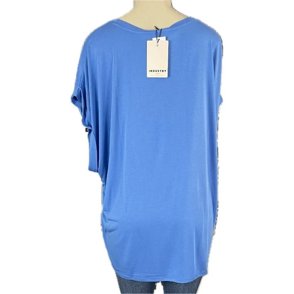 Industry Republic Clothing 2X Blue Ruched Side Crew Neck Cuff Short Sleeve Top - Picture 4 of 6